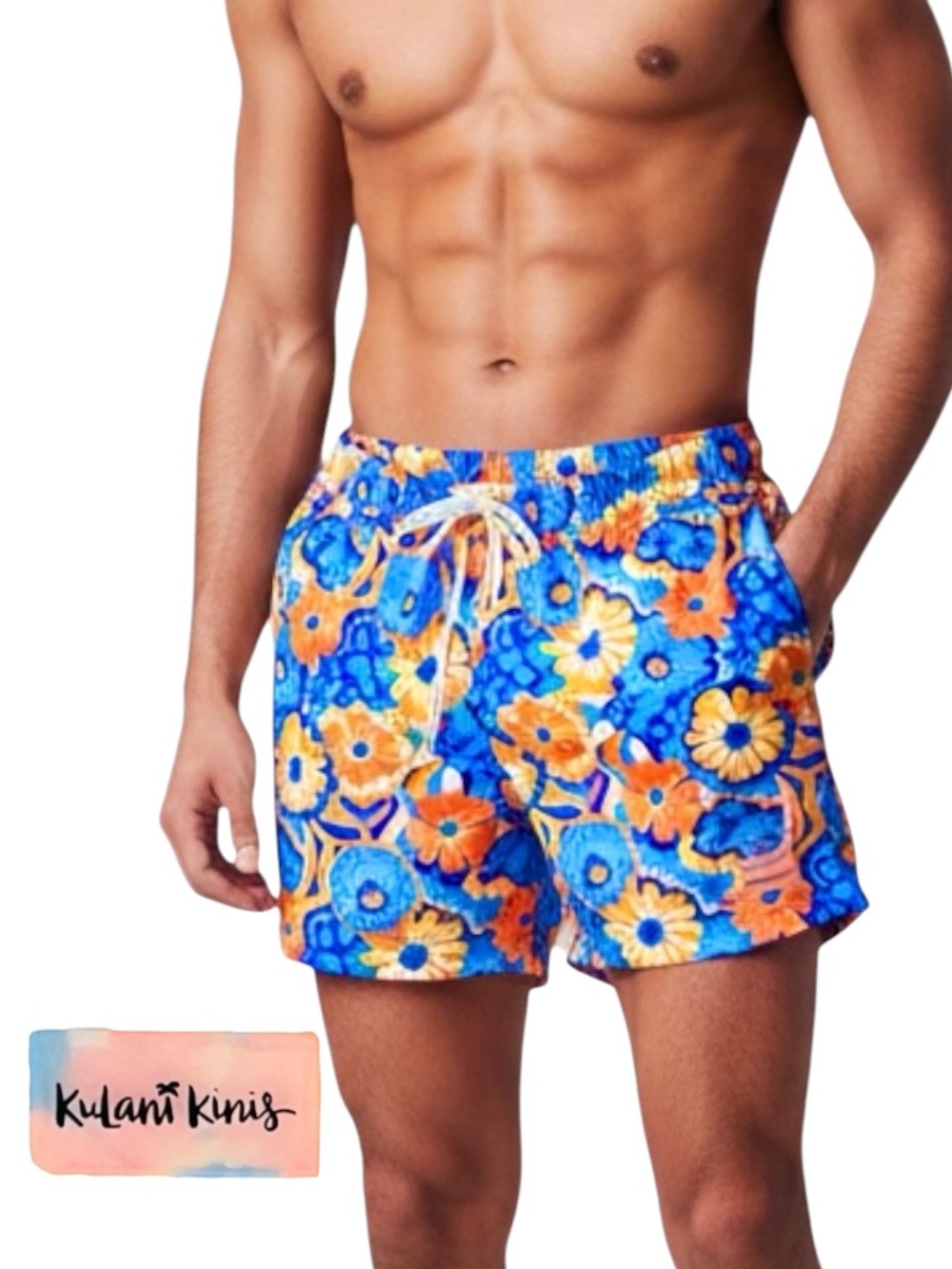 Kulani Kinis Mens Swim Trunks Volleyball Multi Tropical Floral Lining L NWOT